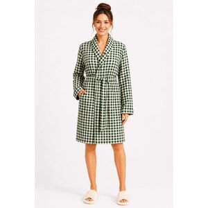 SweetHoney Alpine Gingham Classic Lounge Robe - Green & Cream Plaid - Size L